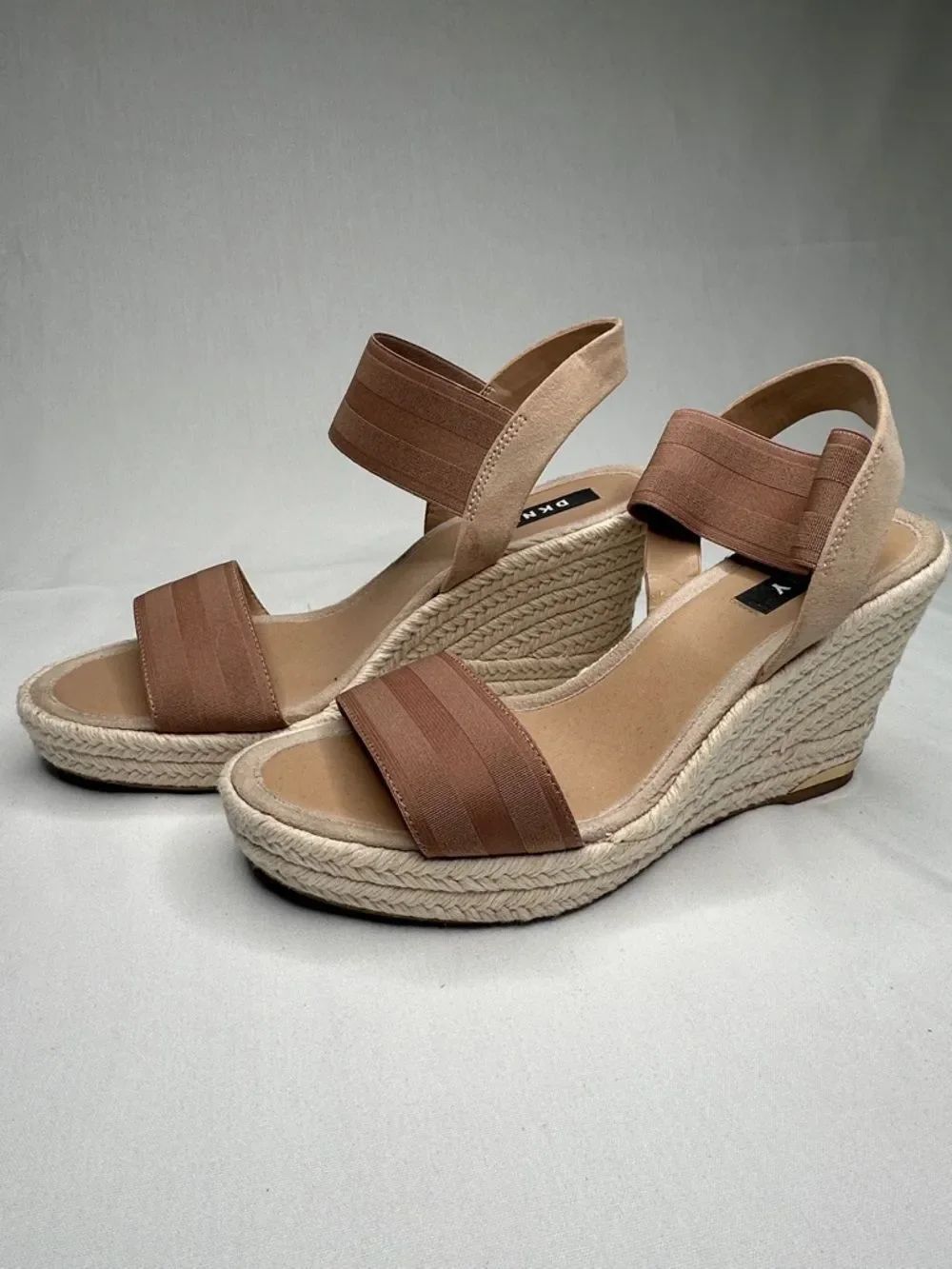 DKNY Brown and Tan Espadrille Wedge Sandals
